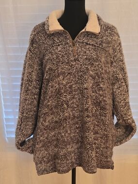 Cozy Quarter-Zip Teddy Jacket - Gray with Cream Collar